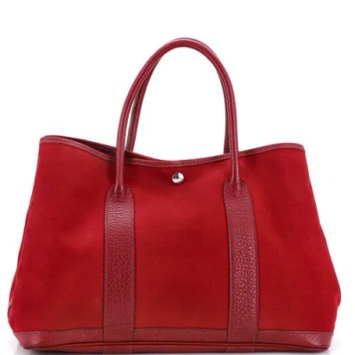 Pre-owned Hermes  Hermes Garden Party Tote Toile And Leather 36 In Red