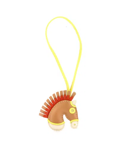 Pre-owned Pre-owned Hermes  Hermes Geegee Camail Bag Charm Leather In Brown/ Brown/ Yellow
