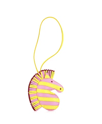Pre-owned Pre-owned Hermes  Hermes Geegee Savannah Bag Charm Leather In Pink/ / Pink/ Yellow
