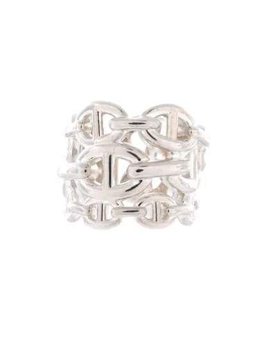 Pre-owned Pre-owned Hermes  Hermes Gm Chaine D'ancre Enchainee Ring Sterling Silver