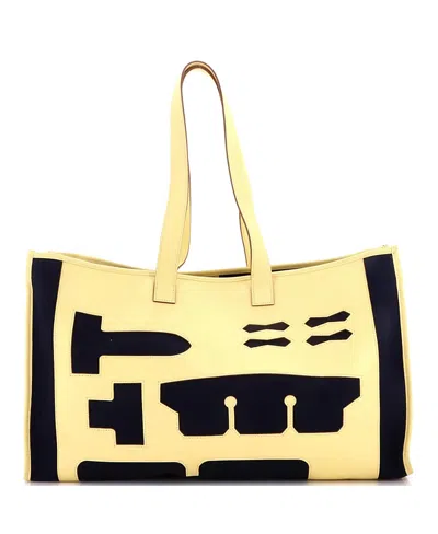 Pre-owned Pre-owned Hermes  Hermes Gm Petit H Skeleton Tote Toile And Leather In Blue/ Yellow