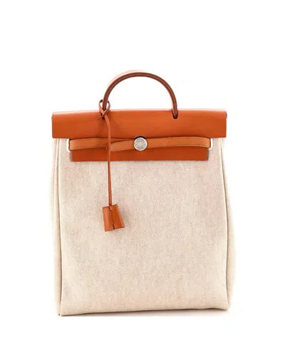 Pre-owned Pre-owned Hermes  Hermes Gm Vintage Herbag A Dos Backpack Toile And Leather In Neutral
