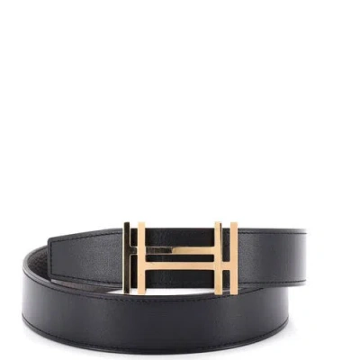 Pre-owned Hermes  Hermes H Au Carre Reversible Belt Leather Medium In Black