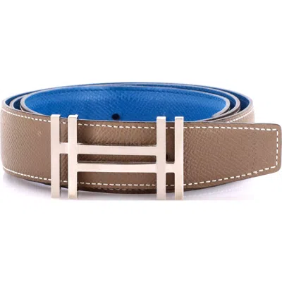 Pre-owned Hermes  Hermes H Au Carre Reversible Belt Leather Medium In Gray