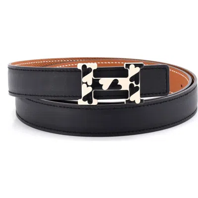 Pre-owned Hermes  Hermes H Email Coeur Reversible Leather Thin In Black
