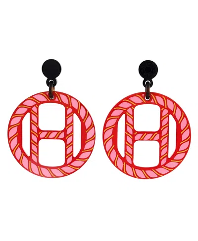 Pre-owned Pre-owned Hermes  Hermes H Equipe Nautique Earrings Metal And Lacquered Horn In Buffalo Horn/lacquer/silver Tone