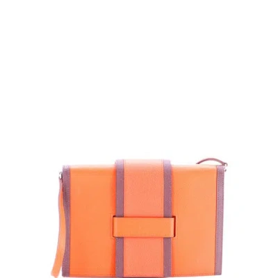 Pre-owned Hermes  Hermes H Passant Clutch Shoulder Bag Evercolor In Orange