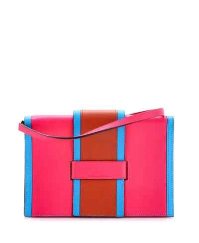 Pre-owned Pre-owned Hermes  Hermes H Passant Clutch Shoulder Bag Evercolor In Pink/ Blue/ Brown/ Pink
