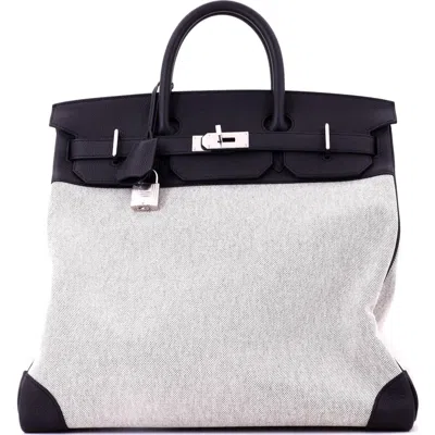 Pre-owned Hermes  Hermes Hac Birkin Bag Criss Cross Toile And Black Evercolor With Palladium Hardware 40