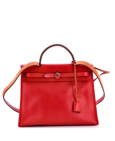 Pre-owned Pre-owned Hermes  Hermes Herbag 31 Zip Berline Canvas & Leather Shoulder Bag In Red