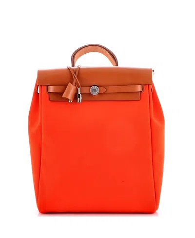 Pre-owned Pre-owned Hermes  Hermes Herbag A Dos Zip Backpack Toile And Leather In Orange