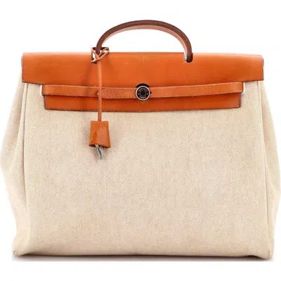 Pre-owned Hermes  Hermes Herbag Toile And Leather Mm In Neutral