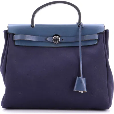 Pre-owned Hermes  Hermes Herbag Toile And Leather Pm In Blue