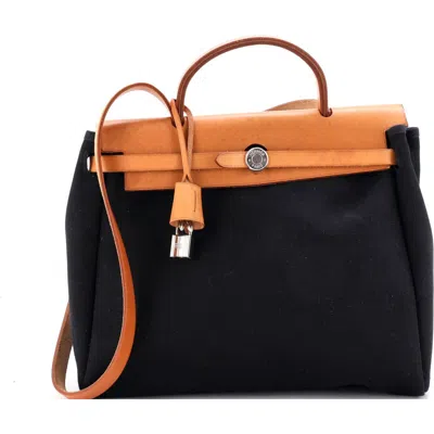 Pre-owned Hermes  Hermes Herbag Toile And Leather Pm In Sand