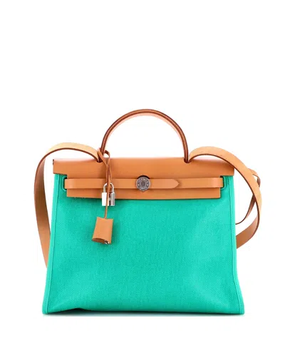 Pre-owned Pre-owned Hermes  Hermes Herbag Zip 31 Canvas & Leather Shoulder Bag In Green