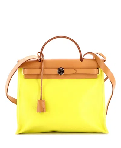 Pre-owned Pre-owned Hermes  Hermes Herbag Zip 31 Canvas & Leather Shoulder Bag In Yellow