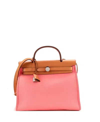 Pre-owned Pre-owned Hermes  Hermes Herbag Zip 31 Convertible Leather & Canvas Shoulder Bag In Pink