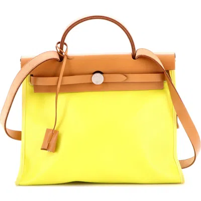 Pre-owned Hermes  Hermes Herbag Zip Berline Vache Canvas And Leather 31 In Yellow