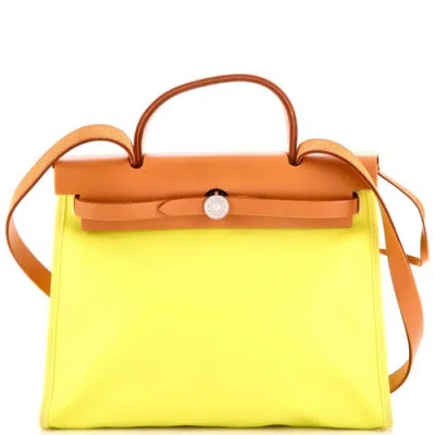 Pre-owned Hermes  Hermes Herbag Zip Berline Vache Canvas And Leather 31 In Yellow