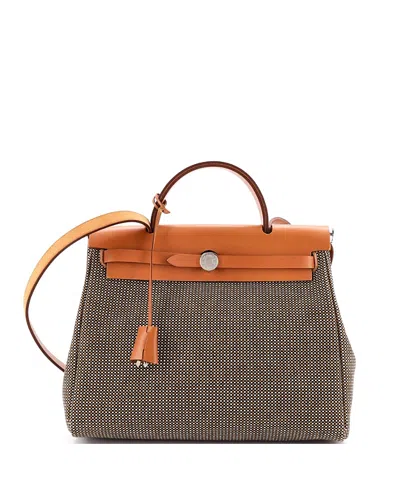 Pre-owned Pre-owned Hermes  Hermes Herbag Zip Canvas & Leather Shoulder Bag In Black