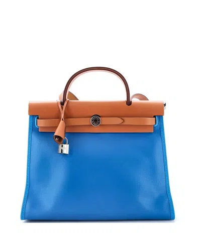 Pre-owned Pre-owned Hermes  Hermes Herbag Zip Canvas & Leather Shoulder Bag In Blue