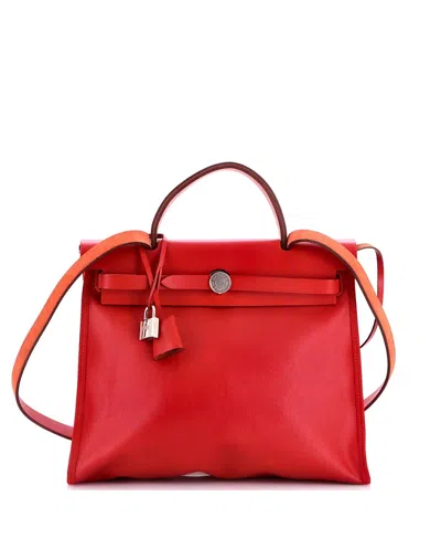 Pre-owned Pre-owned Hermes  Hermes Herbag Zip Canvas And Leather Shoulder Bag In Red