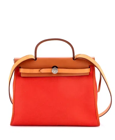 Pre-owned Pre-owned Hermes  Hermes Herbag Zip Convertible Leather & Canvas Shoulder Bag In Red