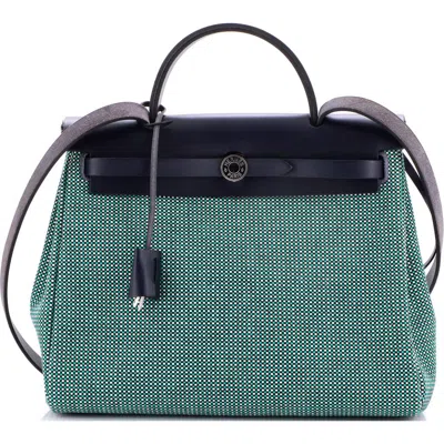 Pre-owned Hermes  Hermes Herbag Zip Criss Viking Toile And Leather 31 In Blue