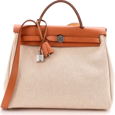 Pre-owned Hermes  Hermes Herbag Zip Criss Viking Toile And Leather 31 In Gold