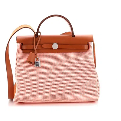 Pre-owned Hermes  Hermes Herbag Zip Criss Viking Toile And Leather 31 In Red