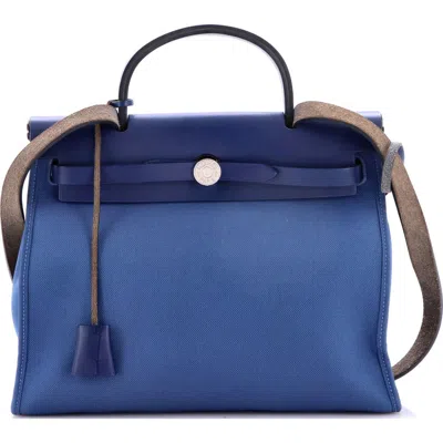 Pre-owned Hermes  Hermes Herbag Zip Leather And Toile 31 In Blue