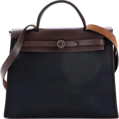 Pre-owned Hermes  Hermes Herbag Zip Leather And Toile 31 In Black