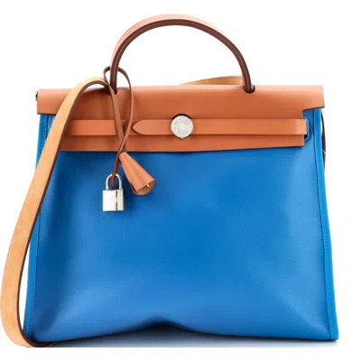 Pre-owned Hermes  Hermes Herbag Zip Leather And Toile 31 In Blue