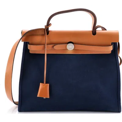 Pre-owned Hermes  Hermes Herbag Zip Leather And Toile 31 In Blue