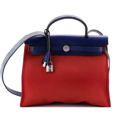 Pre-owned Hermes  Hermes Herbag Zip Leather And Toile 31 In Burgundy