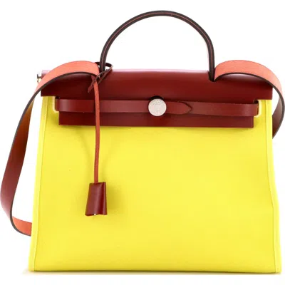 Pre-owned Hermes  Hermes Herbag Zip Leather And Toile 31 In Green