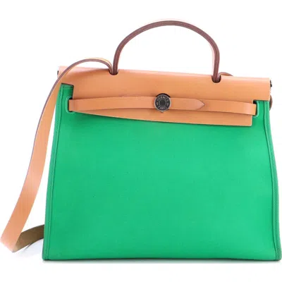 Pre-owned Pre-owned Hermes  Hermes Herbag Zip Leather And Toile 31 In Green