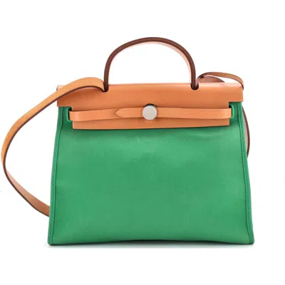 Pre-owned Hermes  Hermes Herbag Zip Leather And Toile 31 In Green
