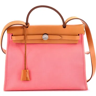 Pre-owned Hermes  Hermes Herbag Zip Leather And Toile 31 In Pink