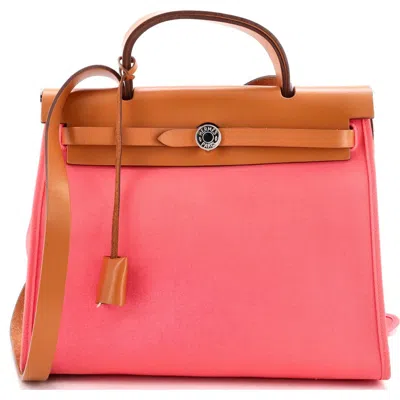 Pre-owned Hermes  Hermes Herbag Zip Leather And Toile 31 In Pink