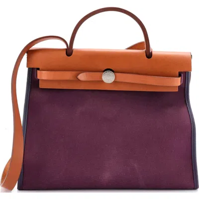 Pre-owned Hermes  Hermes Herbag Zip Leather And Toile 31 In Purple