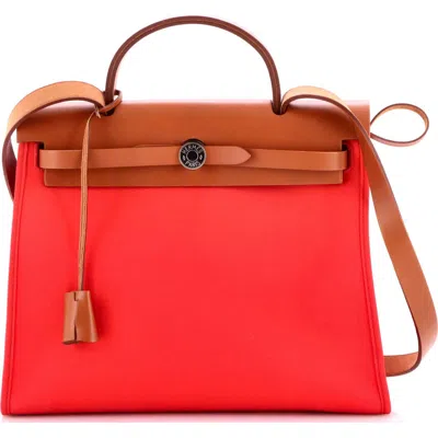 Pre-owned Hermes  Hermes Herbag Zip Leather And Toile 31 In Purple