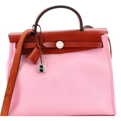 Pre-owned Hermes  Hermes Herbag Zip Leather And Toile 31 In Purple