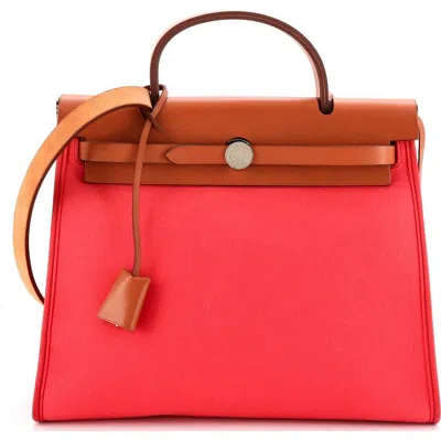 Pre-owned Hermes  Hermes Herbag Zip Leather And Toile 31 In Purple