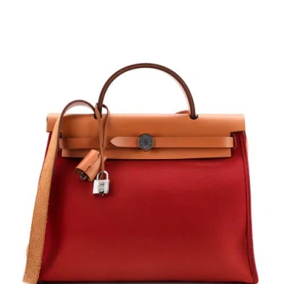 Pre-owned Hermes  Hermes Herbag Zip Leather And Toile 31 In Red