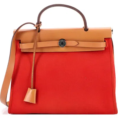 Pre-owned Pre-owned Hermes  Hermes Herbag Zip Leather And Toile 31 In Red