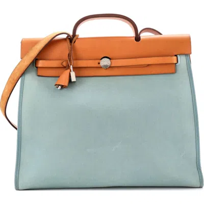 Pre-owned Hermes  Hermes Herbag Zip Leather And Toile 39 In Blue
