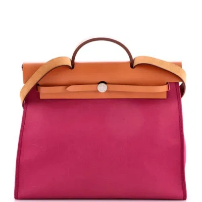 Pre-owned Hermes  Hermes Herbag Zip Leather And Toile 39 In Pink