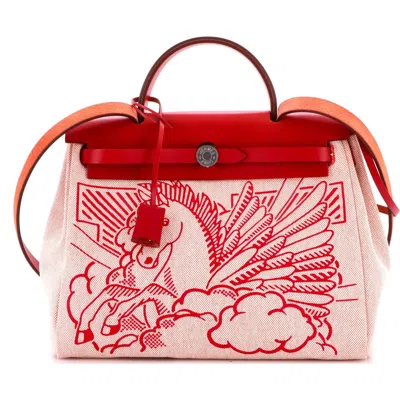 Pre-owned Hermes  Hermes Herbag Zip Pegase Pop Toile And Leather 31 In Multi
