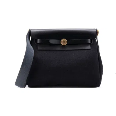 Pre-owned Hermes  Hermes Herbag Zip Toile And Leather 20 In Black